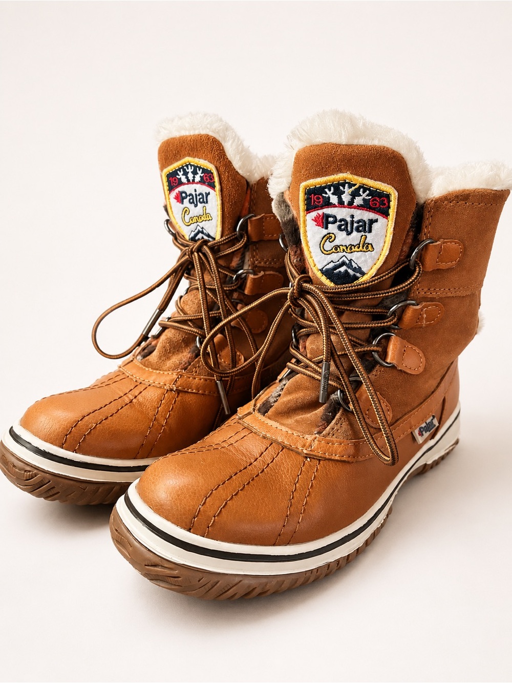 PAJAR Canada Waterproof Leather Suede Winter Duck Boots Tan Plaid Faux Fur